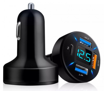 Incarcator Auto Inteligent LQT Premium 66W, 1 USB QC3.0 , 2x USB 2.4A, 1x PD Type-C Fast Charge Multiple Protectii si cu LED Blue , Negru - Img 3