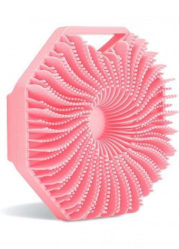 Perie QuTek de corp din silicon, antimicrobian, exfoliant pentru piele sensibila, ecologica, spuma densa, roz - Img 2