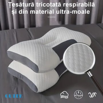 Perna ortopedica pentru dormit ajustabila QUTEK®️, fibre respirabile, cu fermoar, pentru Gat si Suport Cervical, 3 Zone de Confort, lavabila, Ideala pentru dormitul lateral, spate sau stomac, 70x45cm - Img 2