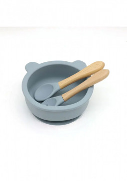Set hranire bebelusi si copii QuTek, pentru diversificare din silicon BPA free, 6+ luni, farfurie, bol, bavetica, tacamuri, canuta cu pai, albastru marin - Img 5