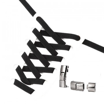 Sireturi Elastice cu sistem NO TOUCH cu clips metalic QuTek, Plate, Negru - Img 2