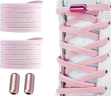 Sireturi elastice LQT cu sistem NO TOUCH si Capsula Metalica colorata pentru copii si adulti, flat, Roz - Img 1