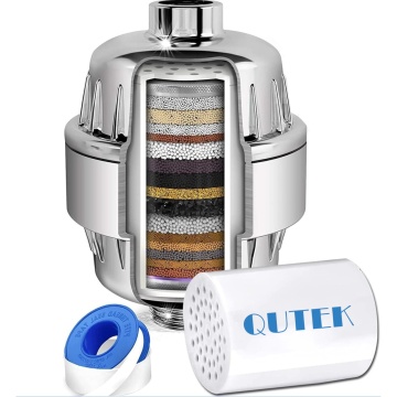 Filtru de apa premium QUTEK® pentru para de dus cu 20 stagii de filtrare, infuzie de minerale si Vitamina C, elimina Clorul, metalele grele, impuritatile si mirosurile neplacute, purificator apa de baie, usor de instalat, accesorii montare, 5500 litri - Img 1