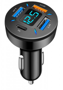 Incarcator Auto Inteligent LQT Premium 66W, 1 USB QC3.0 , 2x USB 2.4A, 1x PD Type-C Fast Charge Multiple Protectii si cu LED Blue , Negru - Img 4