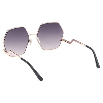 Ochelari de Soare Dama, Hexagonala Negru & Auriu, Lentile Gradient Gri-Mov, 61x17x140mm - Img 3