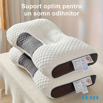 Perna ortopedica pentru dormit ajustabila QUTEK®️, fibre respirabile, cu fermoar, pentru Gat si Suport Cervical, 3 Zone de Confort, lavabila, Ideala pentru dormitul lateral, spate sau stomac, 70x45cm - Img 3