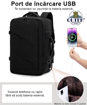 Rucsac de călătorie 30L, bagaj de cabină avion, tip troller, compatibil laptop 15.6”, unisex, negru, QUTEK - Img 5