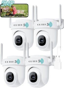 Set 4 Camere de Supraveghere exterior/interior, smart, 5MP, rotativa 360°, zoom, detectare & urmarire miscare si persoane, animalelor, masinilor, alarma sonora, night vision color Starlight & infrarosu, Wi-Fi Dual-Band 2.4GHz & 5GHz
