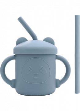 Set hranire bebelusi si copii QuTek, pentru diversificare din silicon BPA free, 6+ luni, farfurie, bol, bavetica, tacamuri, canuta cu pai, albastru marin - Img 6