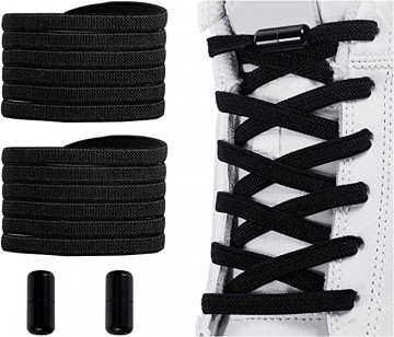 Sireturi elastice LQT cu sistem NO TOUCH si Capsula Metalica colorata pentru copii si adulti, flat, Negru - Img 1