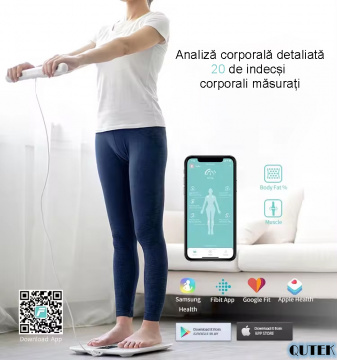 Cântar inteligent pentru grăsime corporală SmartFit cu 8 electrozi, digital, analizor de compoziție completă a corpului cu raport, cântar de baie precis pentru greutatea musculară, alb - Img 7