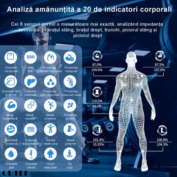Cântar inteligent pentru grăsime corporală SmartFit cu 8 electrozi, digital, analizor de compoziție completă a corpului cu raport, cântar de baie precis pentru greutatea musculară, 4XAAA, alb - Img 5