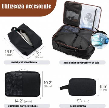 Rucsac travel QuTek lovebook, pentru calatorii, expandabil pana la 40L, bagaj pentru zpor, potrivit pentru laptop de 17", negru - Img 4