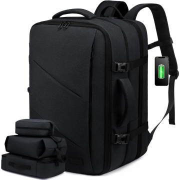 Rucsac travel QuTek lovebook, pentru calatorii, expandabil pana la 40L, bagaj pentru zpor, potrivit pentru laptop de 17", negru