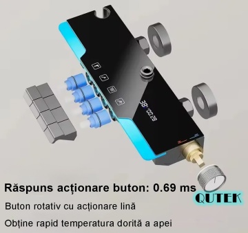 Set de dus QUTEK DeLuxe cu para dreptunghiulara, afisaj digital, iluminare led, montare perete, 4 functii de curgere a apei, dus tip ploaie, dus de mana, design modern, sistem de dus, crom - Img 3