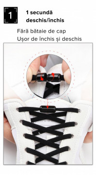 Sireturi Elastice cu sistem NO TOUCH cu Capsula Metalica, Qutek, Rotunde, Negru - Img 3