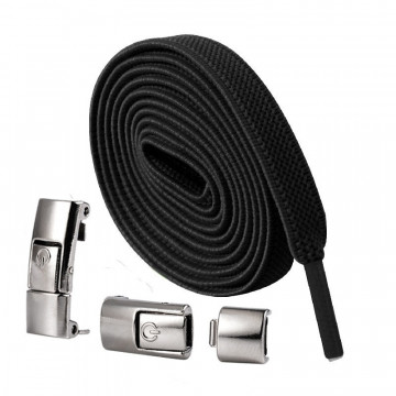 Sireturi Elastice cu sistem NO TOUCH cu clips metalic QuTek, Plate, Negru - Img 3