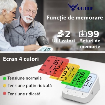 Tensiometru de brat QUTEK™, 4 Culori, Afisaj LCD cu caractere mari, Auto-masurare, Detectare puls neregulat, Validat clinic, Manseta 22-45cm, Oscilometric, 2 Utilizatori, 99 Inregistrari, Alb - Img 4