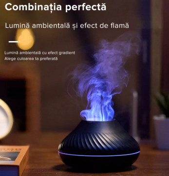 Umidificator LQT Flamma cu difuzor de aroma cu flacara, lumina de noapte cu 7 culori, difuzor de uleiuri esentiale si ceată rece cu ultrasunete pentru casa si birou, negru - Img 4