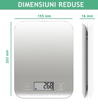 Cântar de Bucătărie Smart 5kg Digital cu Bluetooth, Aplicație Nutridays, Precizie 1g, Oțel Inoxidabil, LCD, Auto On/Off – Cântar Nutrițional pentru Gătit, Dietă, Cafea – Certificat CE/RoHS - Img 2