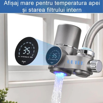 Filtru de apa potabila, montare la robinetul de la chiuveta, carbune activ, elimina impuritatile, metalele grele, trateaza apa, elimina clorul, purificator apa, argintiu, QUTEK - Img 2