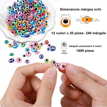 Kit de 3000 bucati margele argila, margele ochi, cu snur elastic, pentru realizarea Bratara colier cercei bijuterii - Img 2