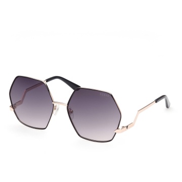 Ochelari de Soare Dama, Hexagonala Negru & Auriu, Lentile Gradient Gri-Mov, 61x17x140mm - Img 6