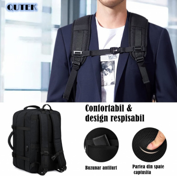 Rucsac travel QuTek lovebook, pentru calatorii, expandabil pana la 40L, bagaj pentru zpor, potrivit pentru laptop de 17", negru - Img 5