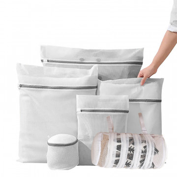 Set 6 saculeti rufe, poliester, QuTek, dimensiuni multiple, fermoar ascuns, protectie pentru haine sensibile in masina de spalat si uscator, pentru lenjerie delicata, lenjerie de corp, sac cilindric incaltari sport, Alb - Img 4
