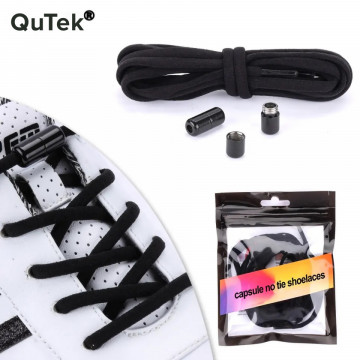 Sireturi Elastice cu sistem NO TOUCH cu Capsula Metalica, Qutek, Rotunde, Negru - Img 4