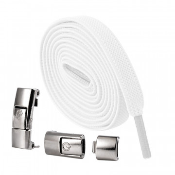 Sireturi Elastice cu sistem NO TOUCH cu clips metalic QuTek, lat, extensibile, ajustabile, pentru copii si adulti, incaltare rapida, Alb - Img 2