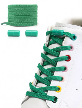 Sireturi elastice LQT cu sistem NO TOUCH si Capsula Metalica colorata pentru copii si adulti, flat, Verde - Img 1