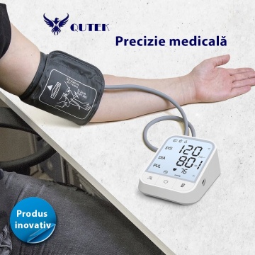 Tensiometru de brat QUTEK™, 4 Culori, Afisaj LCD cu caractere mari, Auto-masurare, Detectare puls neregulat, Validat clinic, Manseta 22-45cm, Oscilometric, 2 Utilizatori, 99 Inregistrari, Alb - Img 5