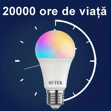 Bec LED RGB inteligent, Wi-Fi, E27, 10W, 810 lm, lumina alba si colorata, control vocal, compatibil Google Assistant, Amazon Alexa, QUTEK - Img 3