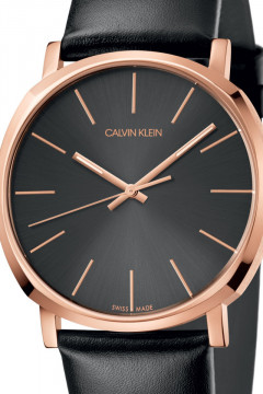 Calvin Klein, Ceas cu mecanism elvetian si curea de piele, Negru/Auriu, K8Q316C3 - Img 2