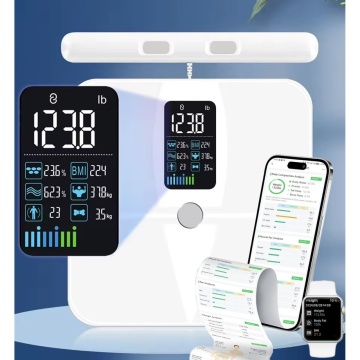 Cântar inteligent pentru grăsime corporală SmartFit cu 8 electrozi, digital, analizor de compoziție completă a corpului cu raport, cântar de baie precis pentru greutatea musculară, 4XAAA, alb