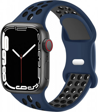 Curea silicon perforat LQT, respirabil, pentru Apple Watch 7/6/5/4/3/2/1, Albastru/Negru - Img 1