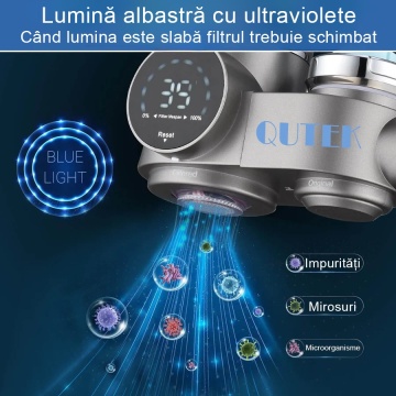 Filtru de apa potabila, montare la robinetul de la chiuveta, carbune activ, elimina impuritatile, metalele grele, trateaza apa, elimina clorul, purificator apa, argintiu, QUTEK - Img 3