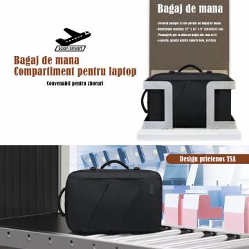 Rucsac travel QuTek lovebook, pentru calatorii, expandabil pana la 40L, bagaj pentru zpor, potrivit pentru laptop de 17", negru - Img 6