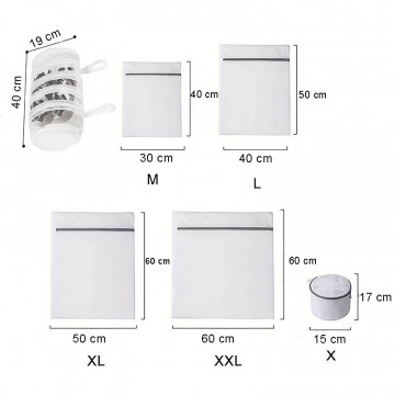 Set 6 saculeti rufe, poliester, QuTek, dimensiuni multiple, fermoar ascuns, protectie pentru haine sensibile in masina de spalat si uscator, pentru lenjerie delicata, lenjerie de corp, sac cilindric incaltari sport, Alb - Img 5