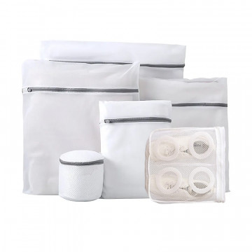 Set 6 saculeti rufe, poliester, QuTek, dimensiuni multiple, fermoar ascuns, protectie pentru haine sensibile in masina de spalat si uscator, pentru lenjerie delicata, lenjerie de corp, sac dreptunghiular incaltari sport, Alb - Img 7