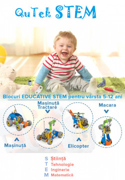 Set educational STEM CREATOR 4 in 1 masini de Jucarie, Demontabil, cu Surubelnita, Instructiuni si Cutie de Depozitare Qutek - Img 3