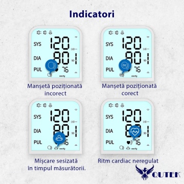Tensiometru de brat QUTEK™, 4 Culori, Afisaj LCD cu caractere mari, Auto-masurare, Detectare puls neregulat, Validat clinic, Manseta 22-45cm, Oscilometric, 2 Utilizatori, 99 Inregistrari, Alb - Img 6