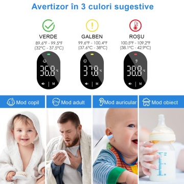 Termometru inteligent QuTek™, cu Infrarosu, Bluetooth, Non-contact, Masurare Temperatura Frunte, Ureche si Obiecte, Display LED, Stocare Memorie + Alarma Sonora, Husa Protectie inclusa, aplicatie dedicata, pentru Copii si Adult - Img 5
