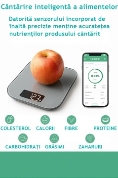 Cântar de Bucătărie Smart 5kg Digital cu Bluetooth, Aplicație Nutridays, Precizie 1g, Oțel Inoxidabil, LCD, Auto On/Off – Cântar Nutrițional pentru Gătit, Dietă, Cafea – Certificat CE/RoHS - Img 4