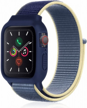 Curea din material textil nailon LQT sport loop, compatibila cu Apple Watch 3/2/1, Apple Watch 7/6/5/4/3 Display 42/44/45 mm, Albastru - Img 3