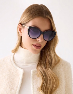 Ochelari de soare cat-eye cu lentile in degrade, Auriu, Negru, 56-20-140