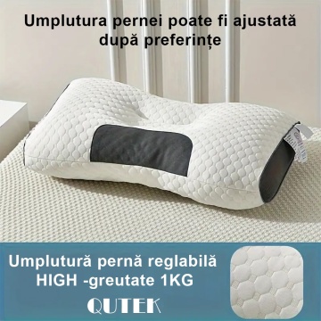 Perna ortopedica pentru dormit ajustabila QUTEK®️, fibre respirabile, cu fermoar, pentru Gat si Suport Cervical, 3 Zone de Confort, lavabila, Ideala pentru dormitul lateral, spate sau stomac, 70x45cm - Img 7