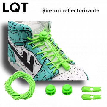 Sireturi Elastice reflectorizante LQT cu sistem NO TOUCH cu Locker, verde - Img 3