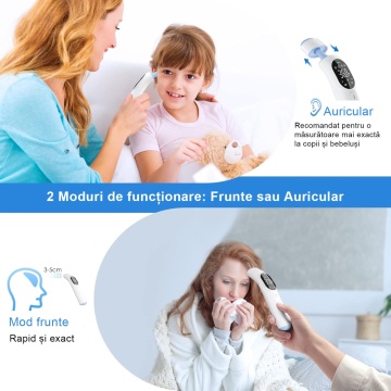 Termometru inteligent QuTek™, cu Infrarosu, Bluetooth, Non-contact, Masurare Temperatura Frunte, Ureche si Obiecte, Display LED, Stocare Memorie + Alarma Sonora, Husa Protectie inclusa, aplicatie dedicata, pentru Copii si Adult - Img 6